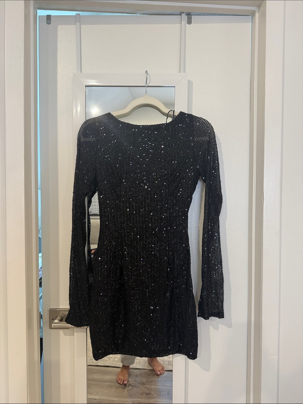Fashion Nova Black Sequin Long-Sleeve Mini Dress
